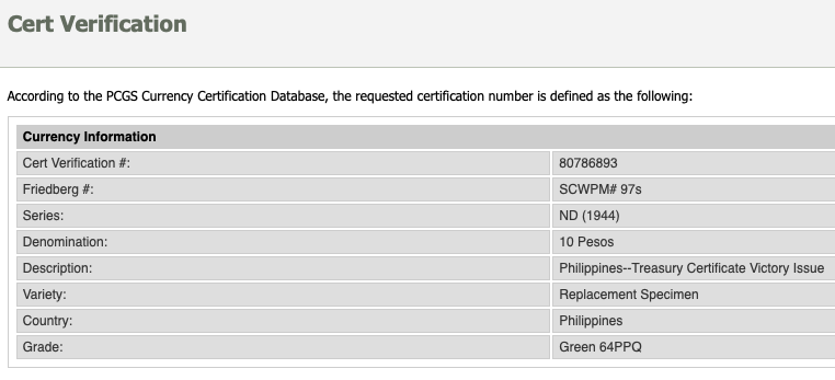 (1944) US/Philippines 10 Pesos ~ Victory Series 66 ~ PCGS 64PPQ ~ P97 ~ SPECIMEN