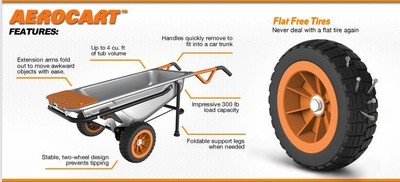WG050 WA0228 WORX AeroCart: Multi-Function WheelBarrow Yard Cart + Wagon Kit