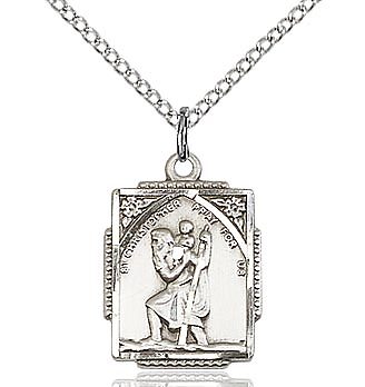 St. Christopher sterling silver medal with 18 inch rope chain