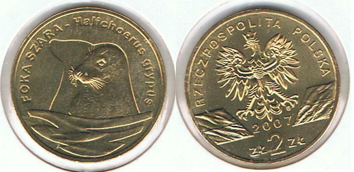  Seehund-Robbe - Foka Szara 2007 2 Zl Muenze Nordic Gold Bfr