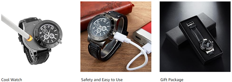 USB Lighter Watch Men Cigar Casual Wristwatches Windproof Flameless Cigarette