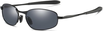 ZHILE Polarized Sunglasses Small Size Rectangular Metal Frame for Men Black 