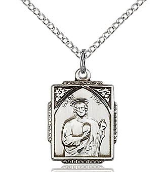 St. Jude sterling silver medal with 24" sterling silver light rope chain