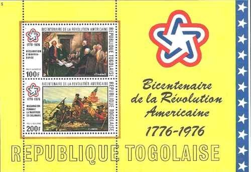 Timbres Arts Tableaux Bicentenaire Des Etats-Unis Togo Bf92 ** (69290ed)