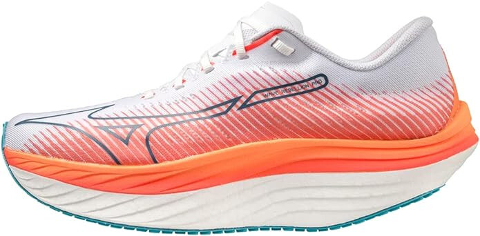 Pre-owned Mizuno Men's Wave Rebellion Pro Running Shoes - White / Silver / Orange - 11 Us