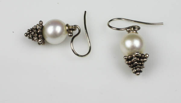 Michael Dawkins Sterling Silver Pearl Earro]ings, Drop/Dangle, Hook