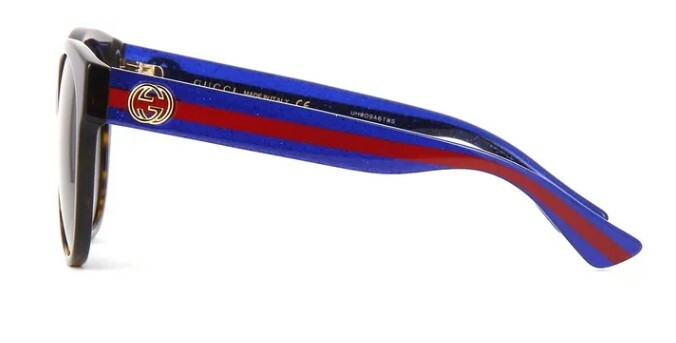 Pre-owned Gucci Gg0035sn 004 Havana Gradient Blue/brown Round Women Sunglasses