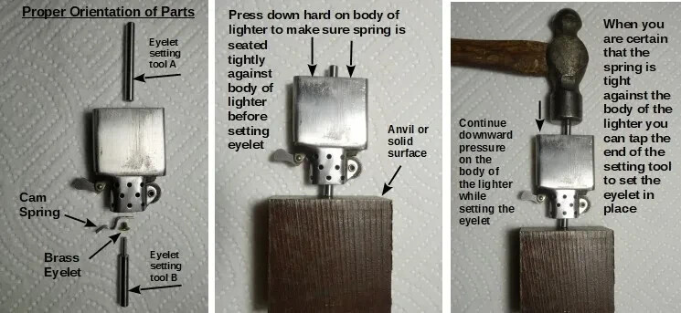 ::Cam Spring Eyelet Setting Tool & Instructions Vintage Zippo Lighters 1938 - 1970