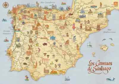 Map of All the Caminos de Santiago / St James / Compostela / Pilgrim / The Way