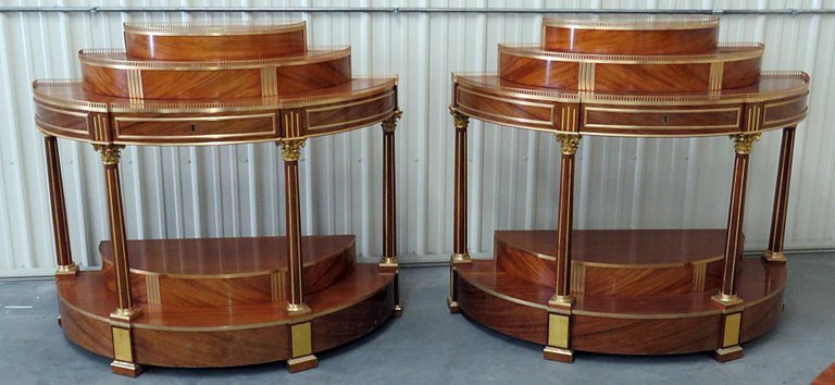 Pair of Russian Regency Style Demilune Consoles