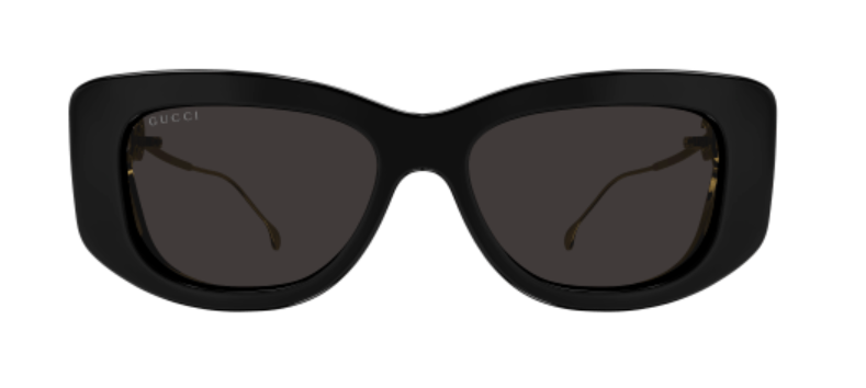 Pre-owned Gucci Gg1566s 001 Black-gold/grey Soft Cat Eye Women's Sunglasses In Gray