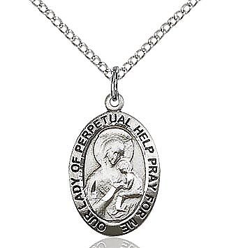 Our Lady of Perpetual Help sterling silver medal with 18 inch chain