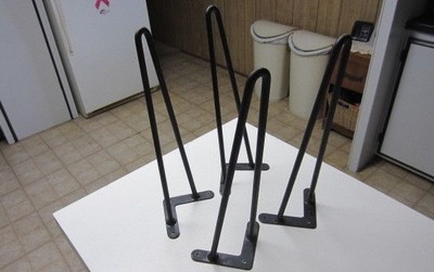 4) Vintage Black Metal Hairpin Furniture Legs, 16 inch with Brackets