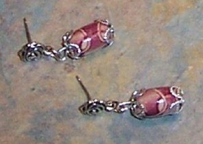 Mauve Wood and Soft Gold Pearls Necklace and Earrings