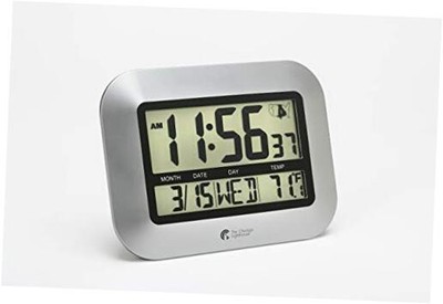 Atomic Digital Wall or Desk Clock, 10 x 7 Inch, Silver 