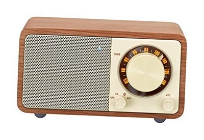  WR-7WL Wood Cabinet Mini Bluetooth Speaker with FM Tuner and Aux-in/Wood Walnut