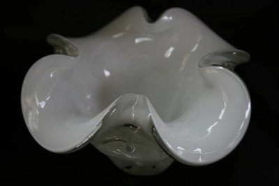 White Cased Paperweight Art Glass Cloverleaf Vase  #1351