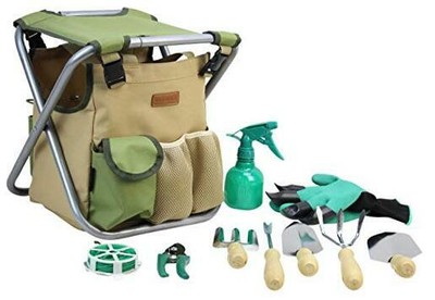  10 Piece Gardening Hand Tools Set with Garden Storage Tote Bag and Seat-Best 