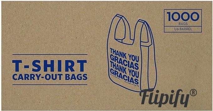 Bags 1/6 Large 22 x 11.5 x 6.5  Thank You T-Shirt Plastic Grocery Shopping Bags