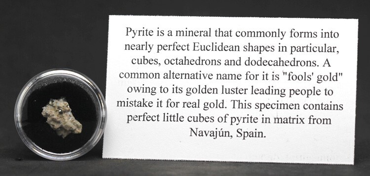 PYRITE CUBE IN MATRIX Specimen Crystal Cluster Mineral SPAIN w/ ID card