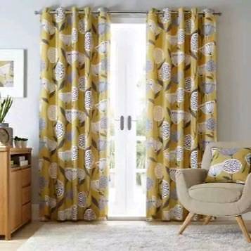 90x90 Dunelm Yellow Grey Eyelet Curtains Cushions Only Up For