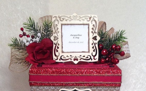 Rustic Winter Wedding Card Box,Christmas,Beige,Cake,Fabric,Wedding,burlap,red