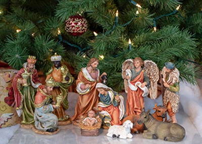 Dicksons Nativity Gold Toned 10 inch Resin Stone Christmas Holiday Figurines Set