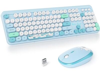 Wireless Keyboard and Mouse Combo 2.4GHz Retro Typewriter Keyboard 104 Full S...