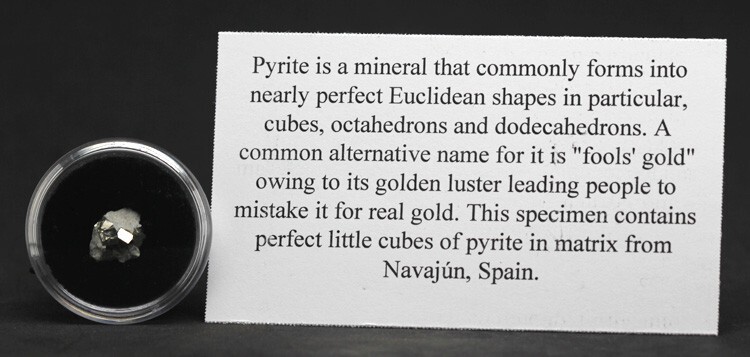 PYRITE CUBE IN MATRIX Specimen Crystal Cluster Mineral SPAIN w/ ID card