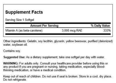 Swanson Beta-Carotene 10,000 Iu 250 Softgels