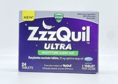 NEW Vicks ZzzQuil Ultra Nighttime Sleep-Aid, 24 Tablets, Exp: 1/24 Torn Box