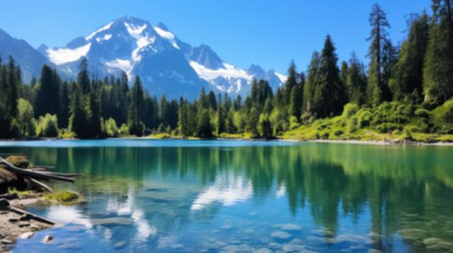 Wandbild: Ein See, Umgeben Von BÃ¤Umen Und Bergen (212176884)