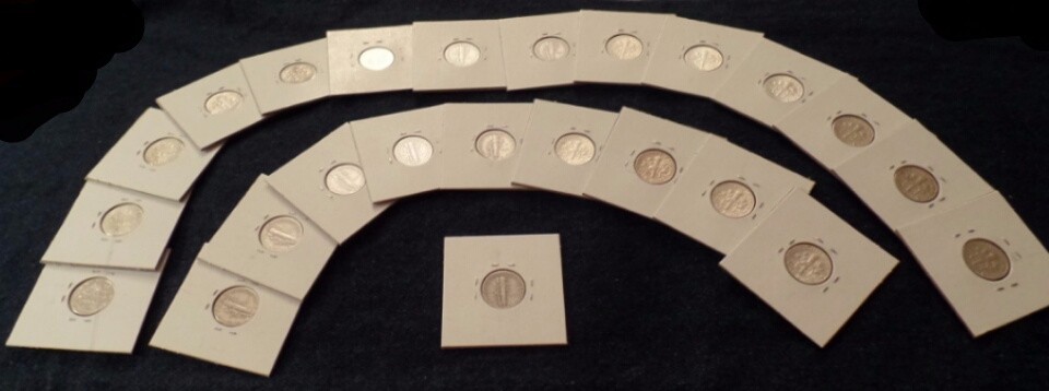 24 MERCURY & ROOSEVELT SILVER DIMES MIX DATES FINE TO AU 1942 TO 1964 NICE COINS