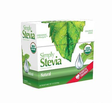 Stevia International Simply Stevia Packets Natural 1g 40 в коробке 40 пакетов