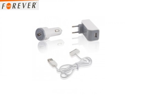 Forever Kit 3in1 Caricabatteria Auto Rete Universale Usb Connettore 30-pin Ipad