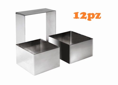 Set 12 Pezzi Forme Stampi Per Dolci Torte Biscotti Quadrati Inox 8x4cm dfh