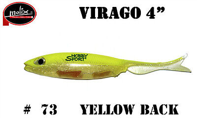 VIRAGO 4'' MOLIX COLORE 73 YELLOW BACK ESCA SILICON. SPINNING BLACK BASS SPIGOLA