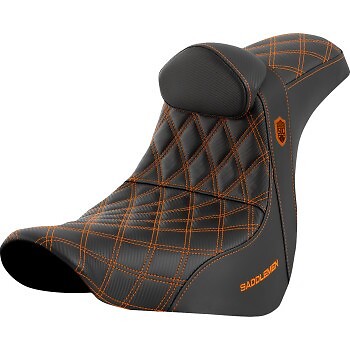 Saddlemen Pro Series SDC Performance Seat w/ Backrest Orange Stitch for 18-23