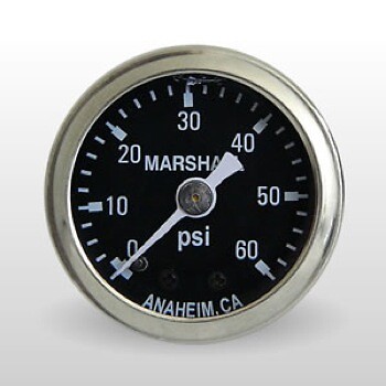 Marshall Fuel Pressure Gauge MS00060; 0-60 psi 1-1/2 in. Liquid Filled, Blk/Chrm