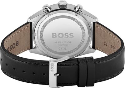 Pre-owned Hugo Boss Mens Wristwatch  Champion 1513816 Chrono Leather Black