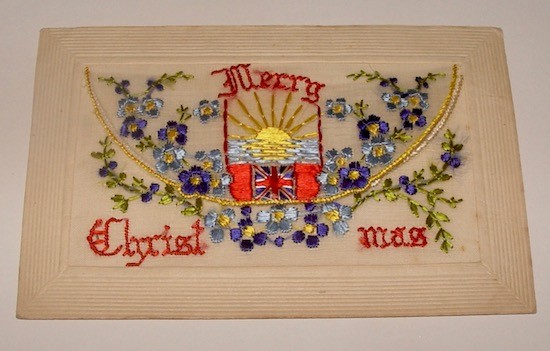 WWI Embroidered Silk Christmas Card British Flag - Card Insert French Flag Vise