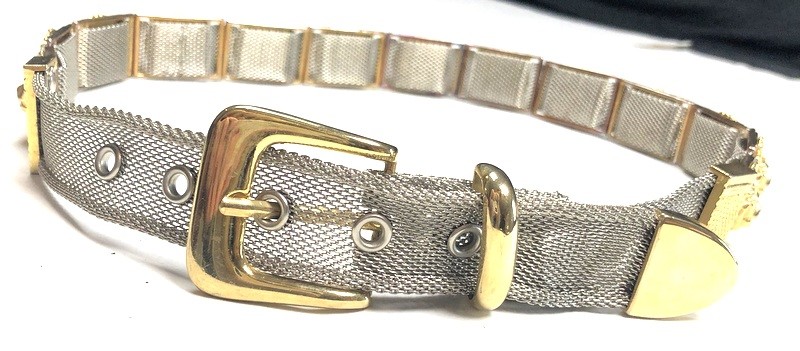VINTAGE Unbranded 80s 90s Mixed Metals Silver Gold Chainmail Lion Head Belt d3p