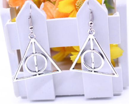 Harry Potter - “Deathly Hallows” Silver Tone Symbol Dangle Earrings - Great Gift
