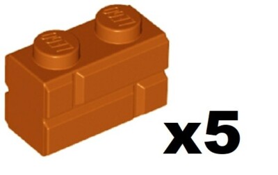 Lego 5 New Dark Orange Brick, Modified 1 x 2 with Masonry Profile Pieces DN01