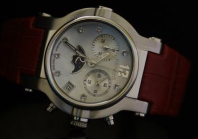 Pre-owned Renato Women's Beauty Limited Ed Swiss Quartz Chronograph Moon Phase Red Watch