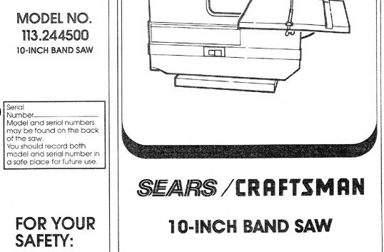 Owner's Manual & Parts List  Sears Craftsman 10" Band Saw - Model 113.244500