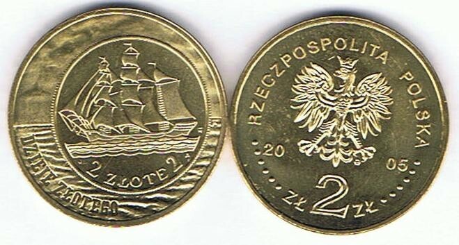 Dzieje Zlotego Zaglowiec 2005 , 2 Zl Muenze Nordic Gold Bfr,