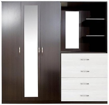 Peru 3 Door 4 Drawer Mirrored Combi Wardrobe H 181 5 W 200