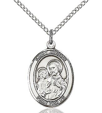 St. Joseph sterling silver with 18" stainless steel light curb chain