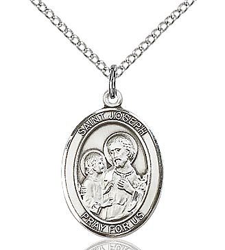 St. Joseph sterling silver medal with 18" stainless lite curb chain